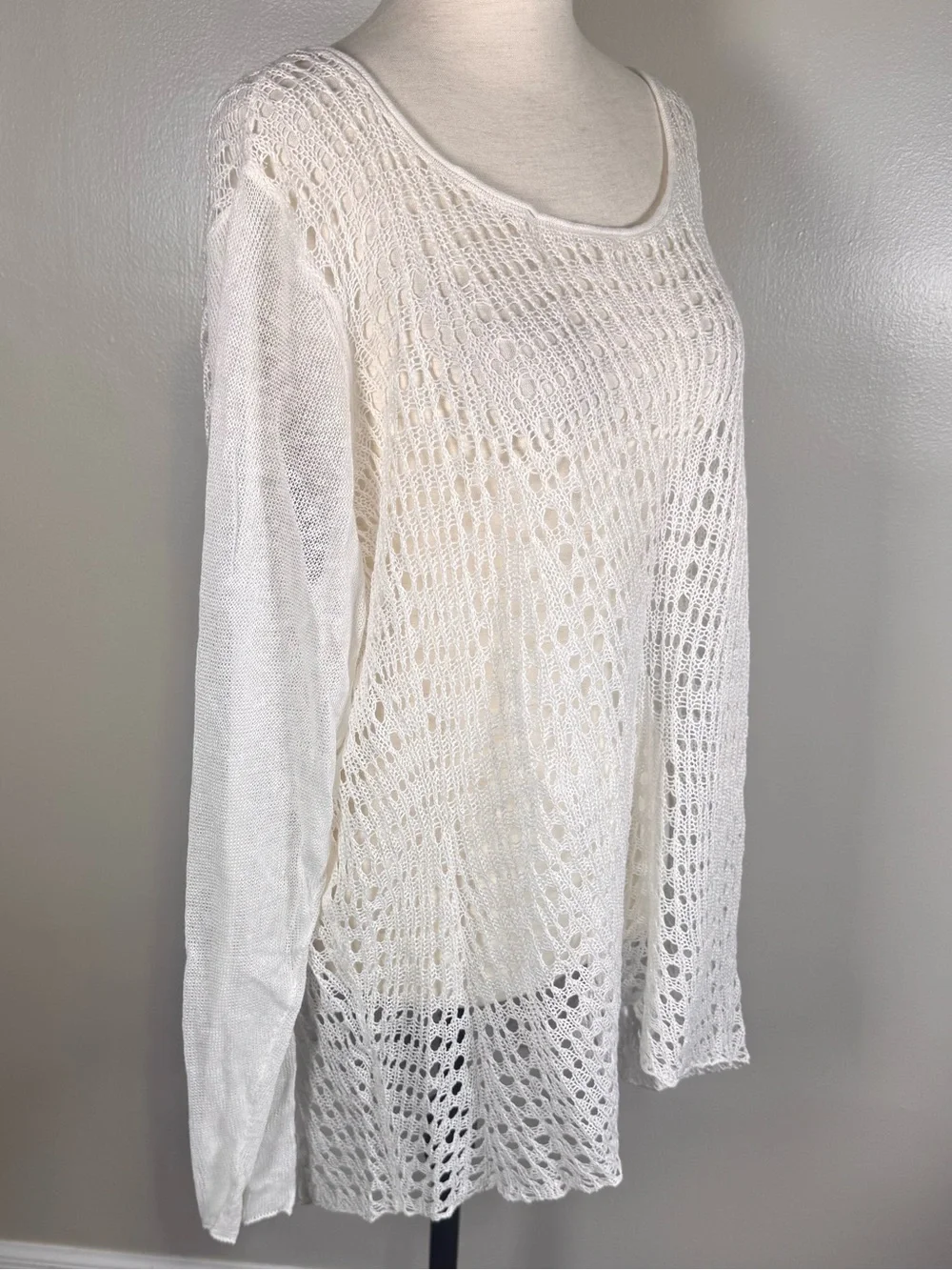 NWT Eileen Fisher Linen Sweater 3X White Crochet Minimalist Open Knit Pullover